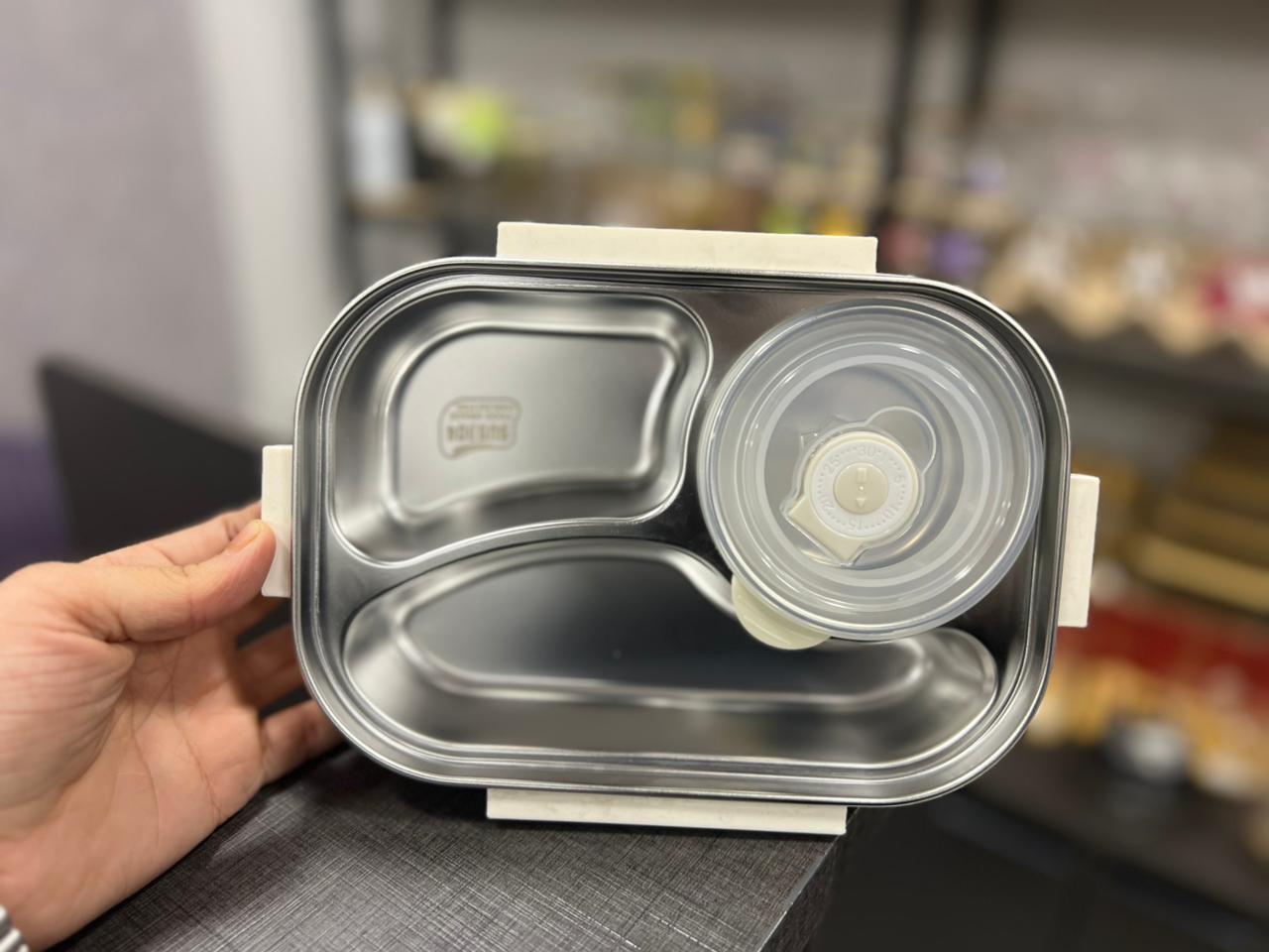 3-Compartment Bento Lunch Box with Bowl, Spoon & Fork