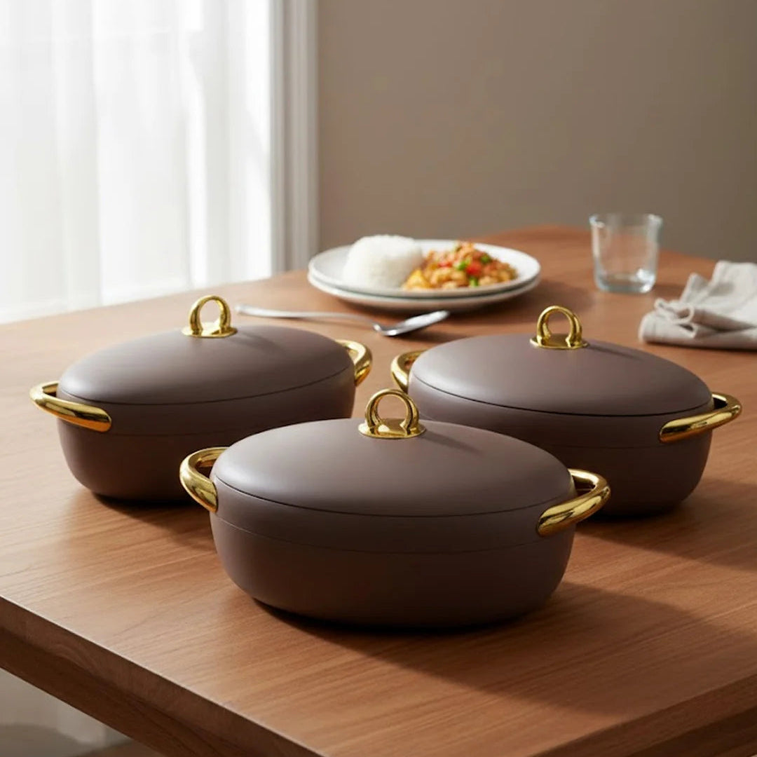 Luxury Oval 3pc Hotpot Set with Gold Handles