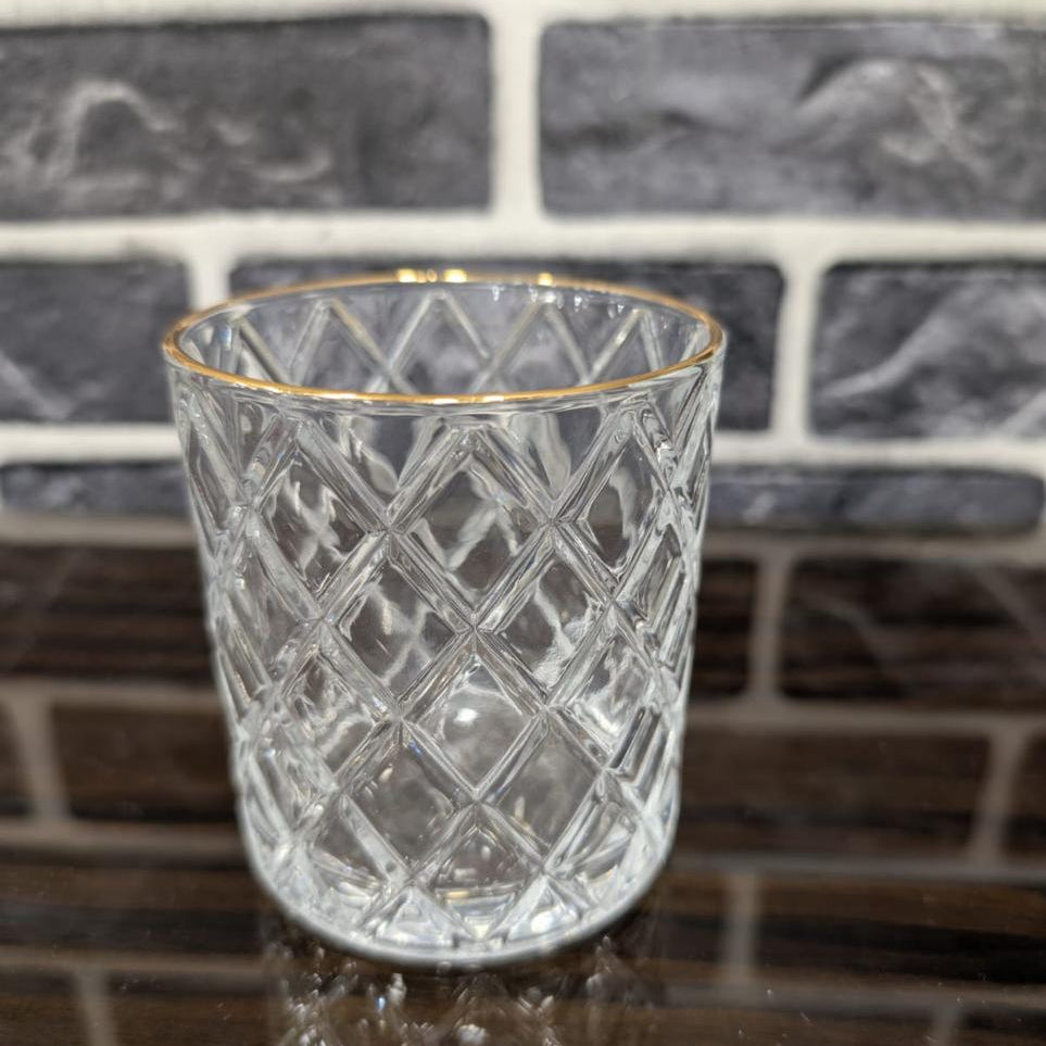 6 Pcs Crystal Glass Set with Gold Rim Diamond Cut Drinking Glasses