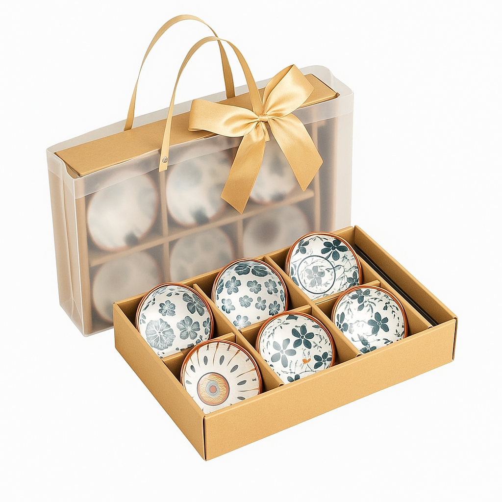 Elegant Japanese Ceramic Bowls Set of 6 with Gift Bag – Premium Dining Bowls for Rice, Soup & Dessert