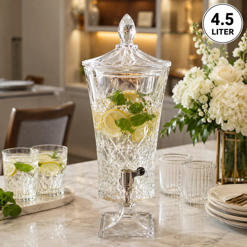 4.5L Crystal Cut Glass Beverage Dispenser with Stand & Tap