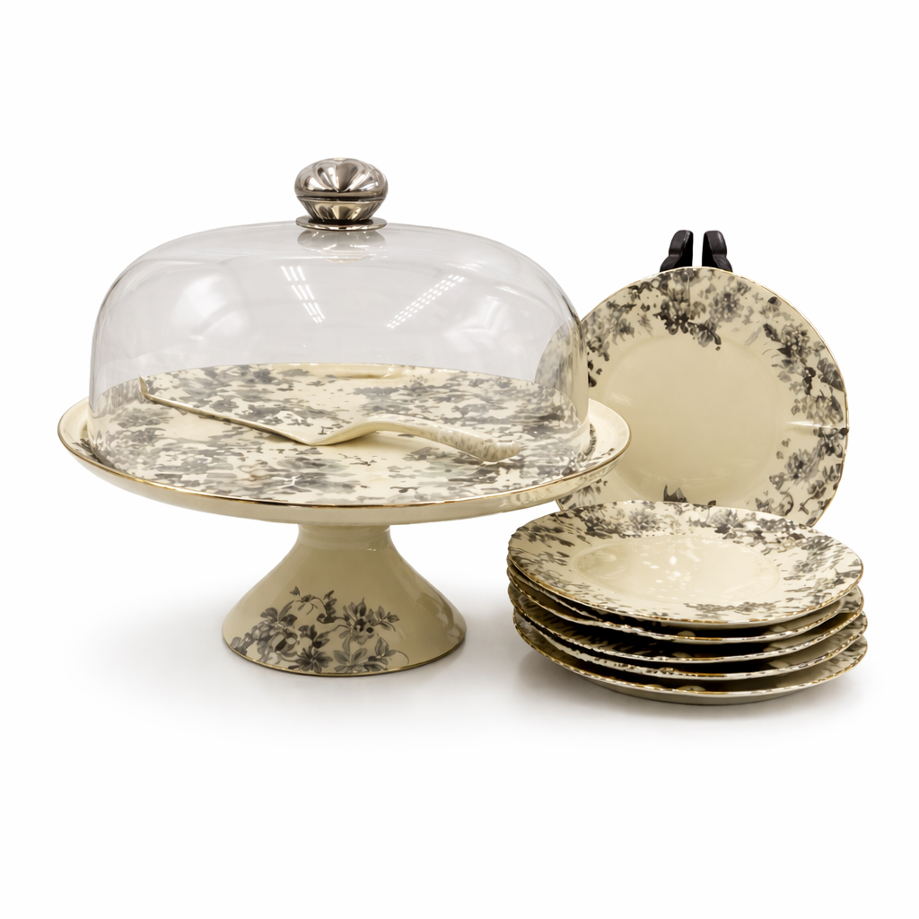 Royal Albert 9 PCS Cake Set – Floral Porcelain Dessert Stand with Plates