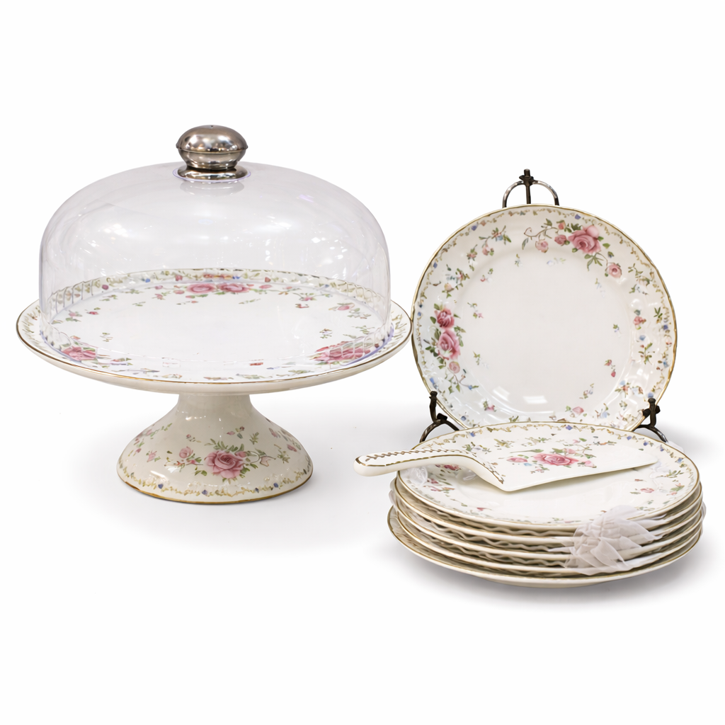 Royal Albert 9 PCS Cake Set – Floral Porcelain Dessert Stand with Plates