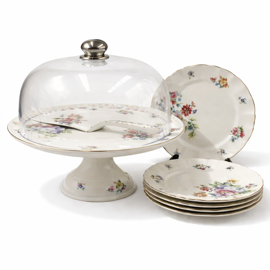 Royal Albert 9 PCS Cake Set – Floral Porcelain Dessert Stand with Plates