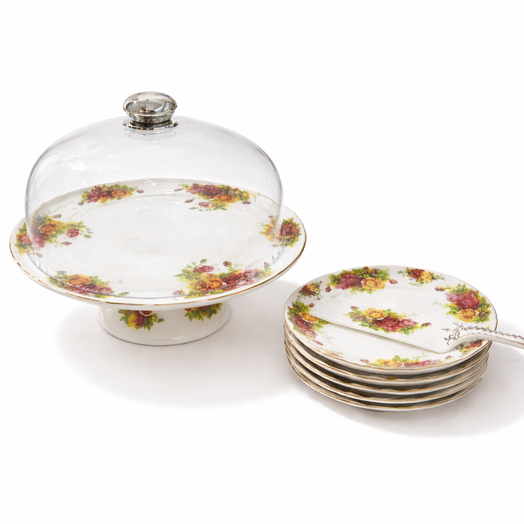 Royal Albert 9 PCS Cake Set – Floral Porcelain Dessert Stand with Plates