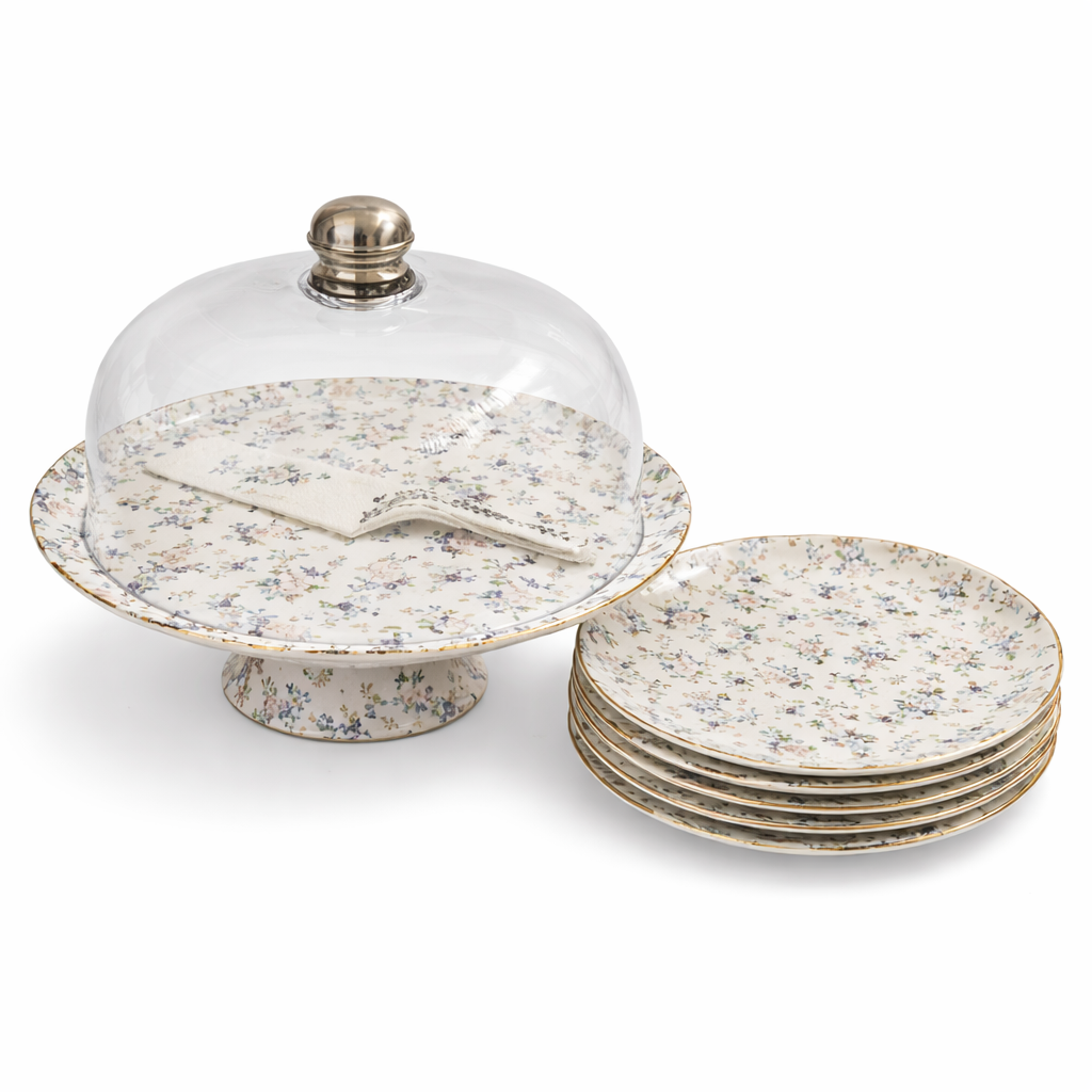 Royal Albert 9 PCS Cake Set – Floral Porcelain Dessert Stand with Plates
