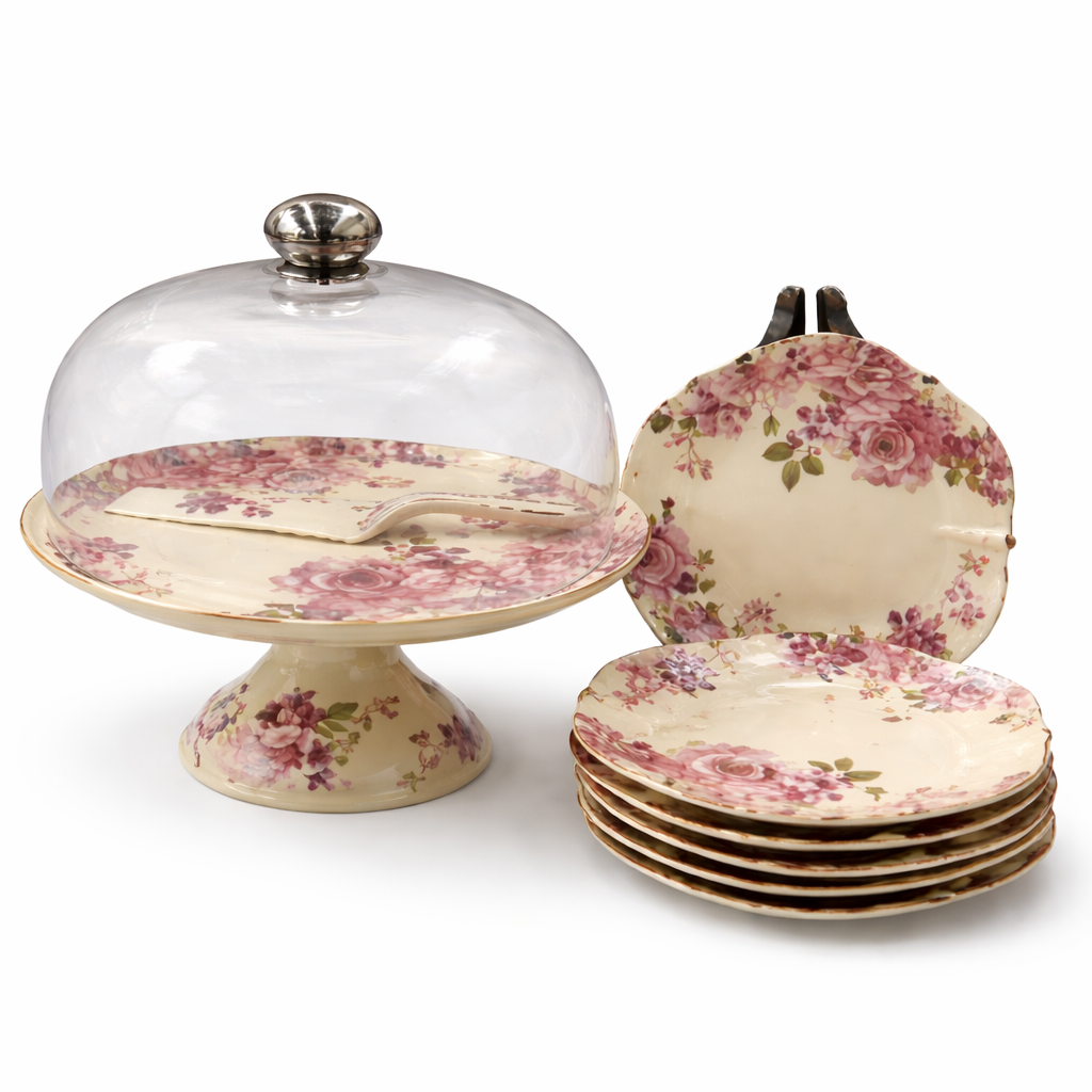 Royal Albert 9 PCS Cake Set – Floral Porcelain Dessert Stand with Plates