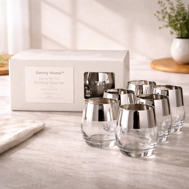 Danny Home Clear & Silver Tumbler Glasses 6Pcs