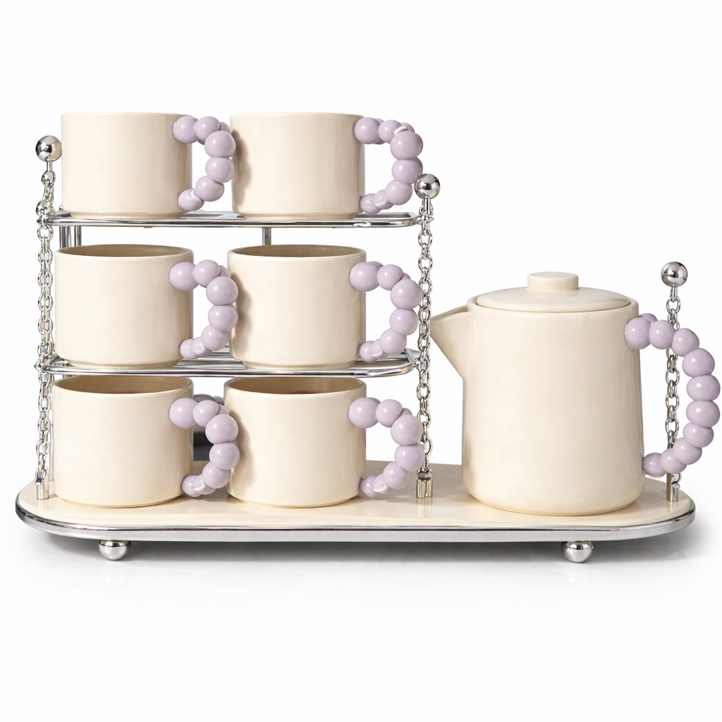 9-Piece Ceramic Tea Set with Cups & Teapot – Premium Kitchenware