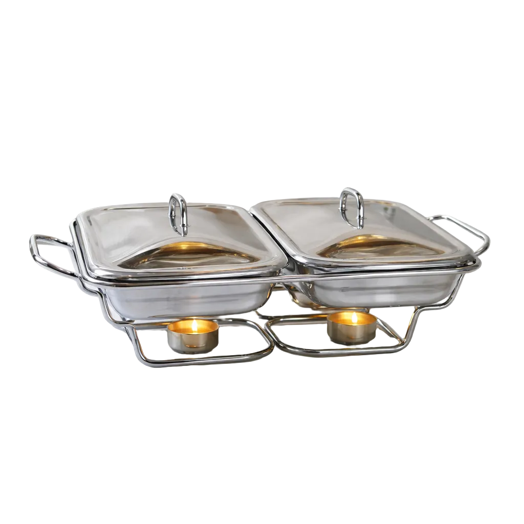 Luxury Double Glass Chafing Dish Set with Stainless Steel Stand – Elegant Food Warmer Serving Dish