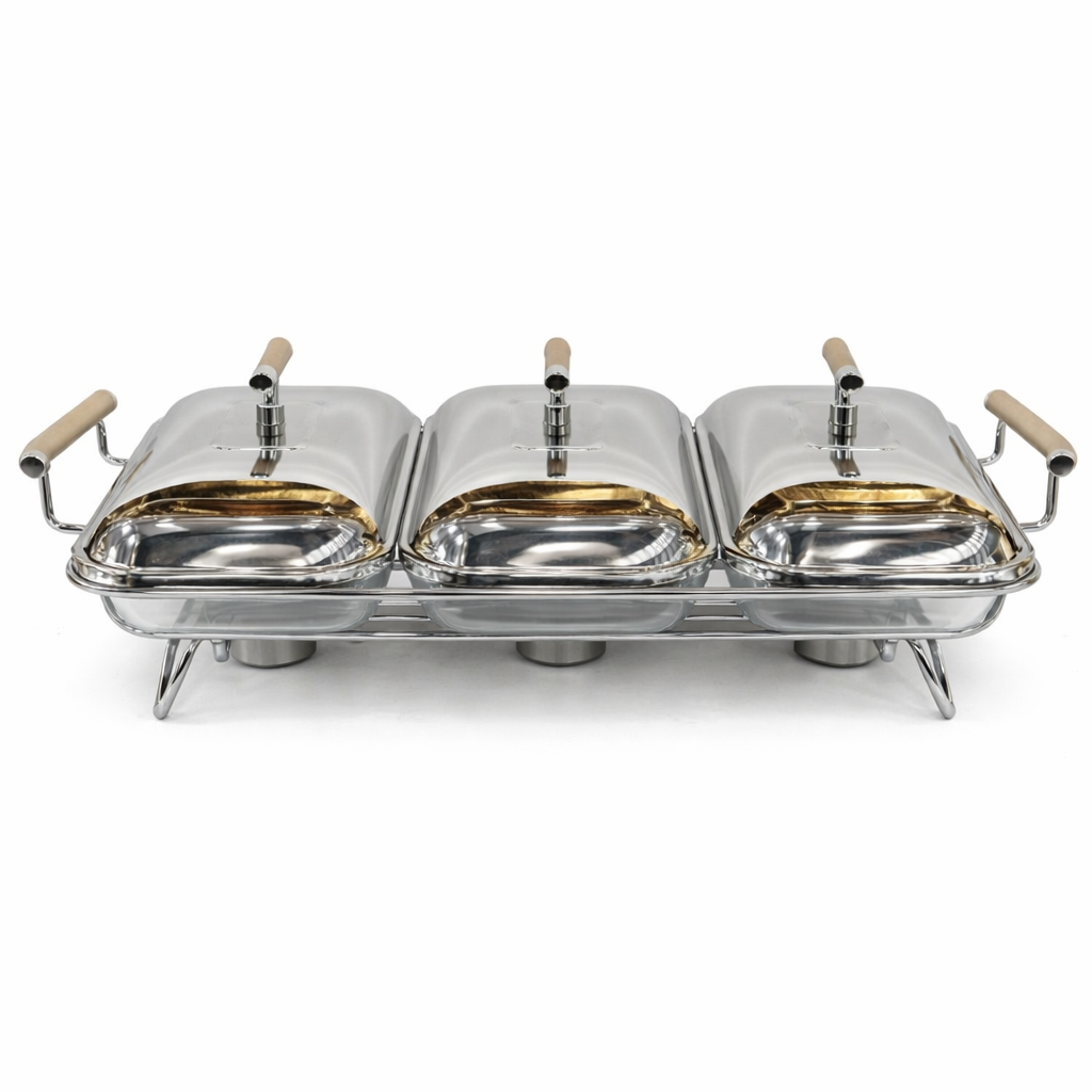 Premium 3 in 1 Stainless Steel Chafing Dish 1.5 LTR Each – Triple Buffet Food Warmer Set with Lid