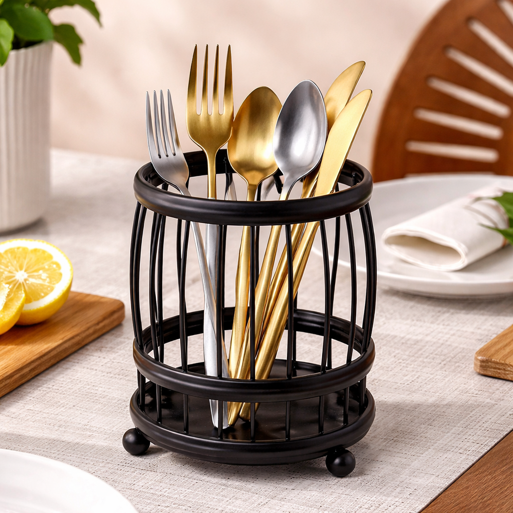 Modern Black Cutlery Holder