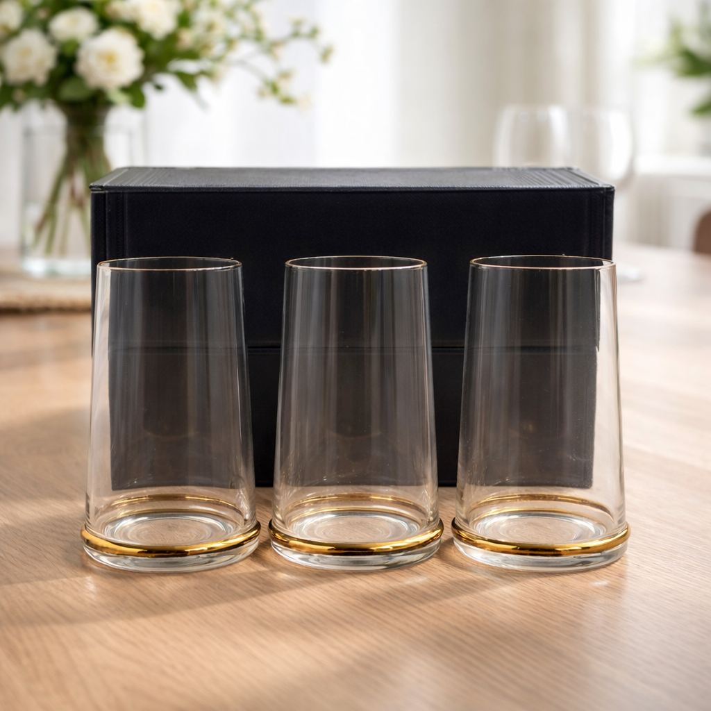 6 Pcs Premium Gold Base Tall Glass Set