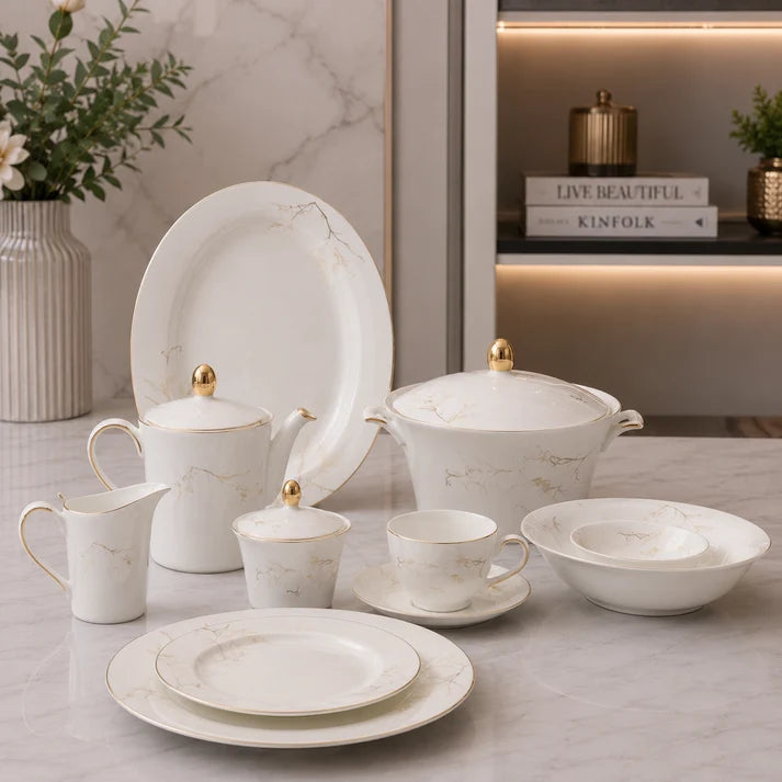 Ivory Marble Luxe Dinner Set – 61 Pieces