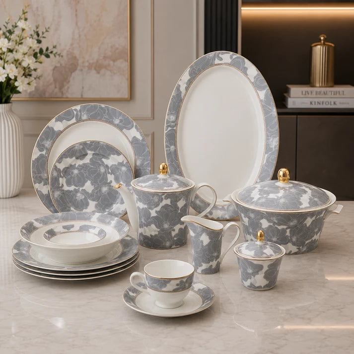 Silver Bloom Elegance Dinner Set – 61 Pieces