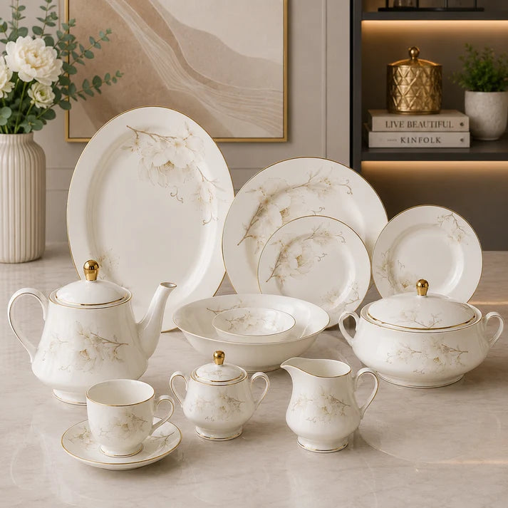 Ivory Blossom Grace Dinner Set – 61 Pieces