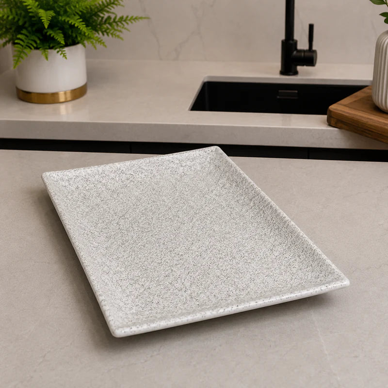 Winsor England 10.75 Inch Porcelain Rectangular Serving Plate – White Speckled Finish