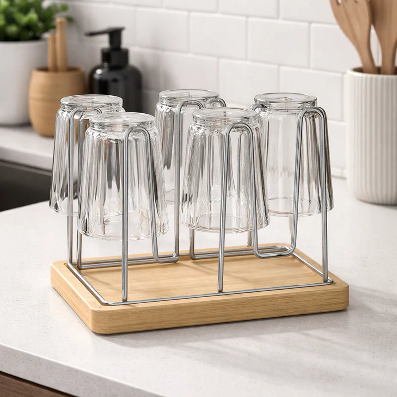Glass stand with Wooden base