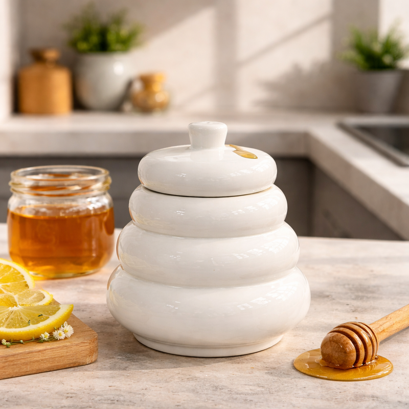 Modern Ceramic Honey Pot with Lid – Elegant Kitchen Storage Jar