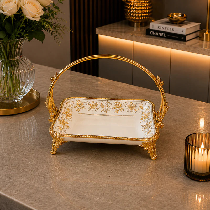 Brilliant Royal Gold Rectangle Deep Basket Tray – 18x25x23cm