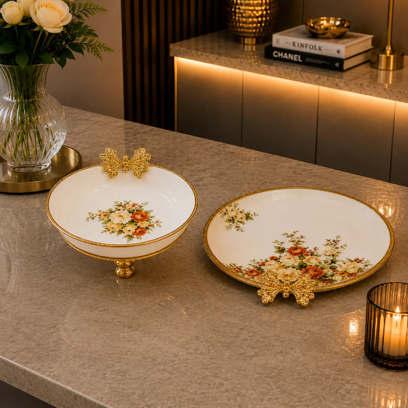 Brilliant Royal Blossom Gold Bowl and Tray – 16x18cm