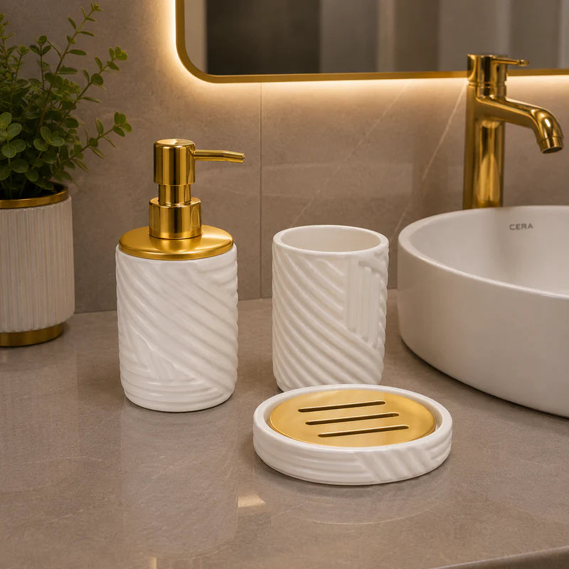 Brilliant Luxury Round White Bathroom Accessory Set