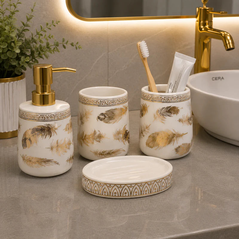 Brilliant Luxury Gold Leaf Bathroom Accessory Set