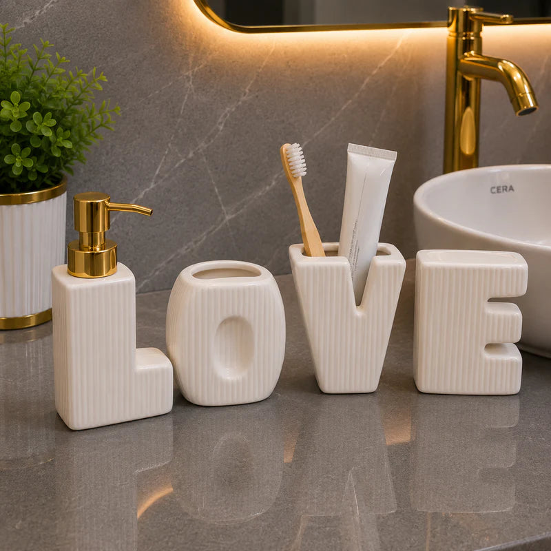 Brilliant Luxury Beige LOVE Bathroom Accessory Set