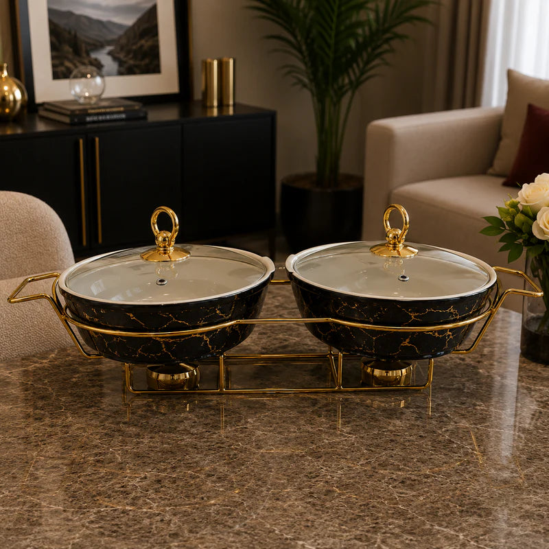 Double Oval Black Serving Dish Set - 11 Inches