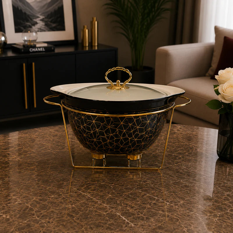 Round Black Pattern Serving Dish - 10.5 Inches