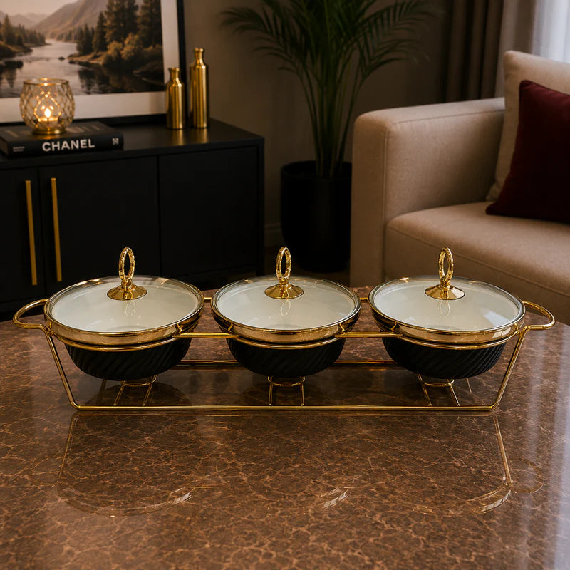 Triple Round Black Serving Dish Set - 9 Inches