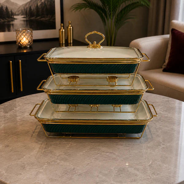 Rectangular (Green) Glass Lid Serving Dish Set