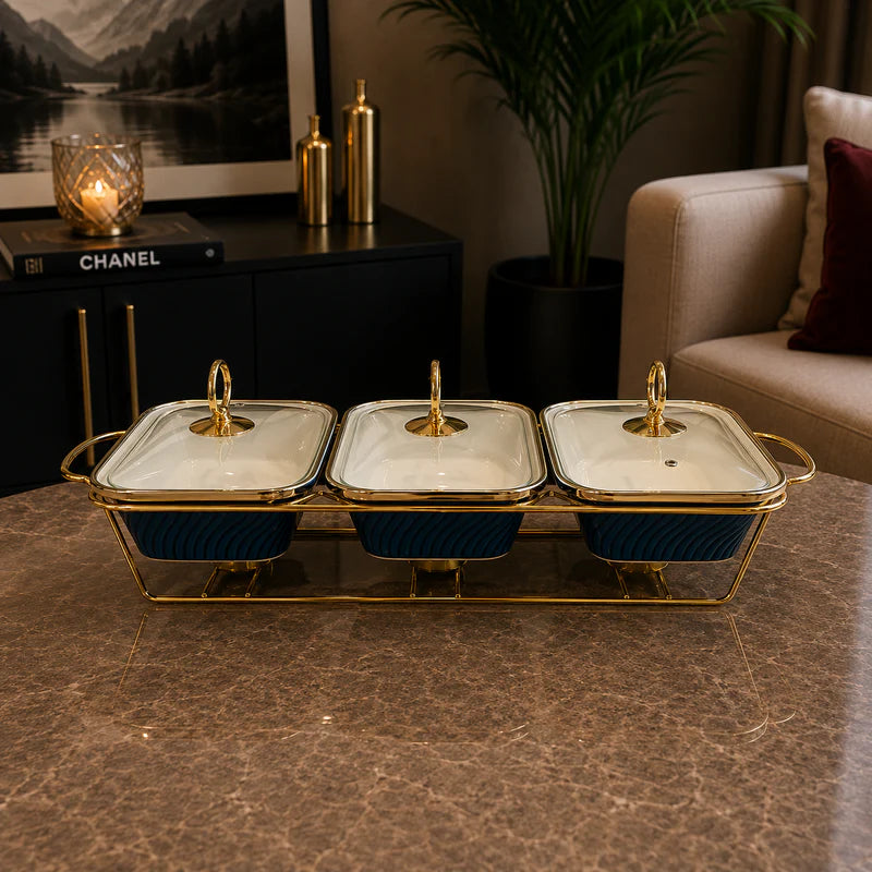 Triple Rectangular Green Serving Dish Set - 9 Inches