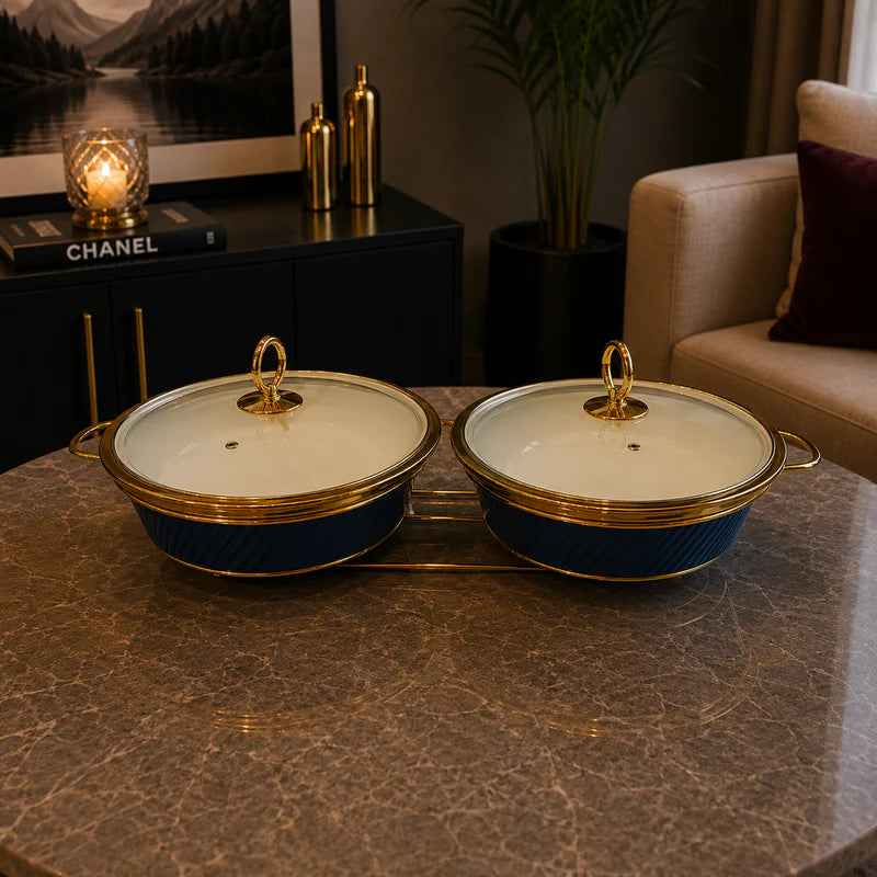 Double Round Blue Serving Dish Set - 12 Inches