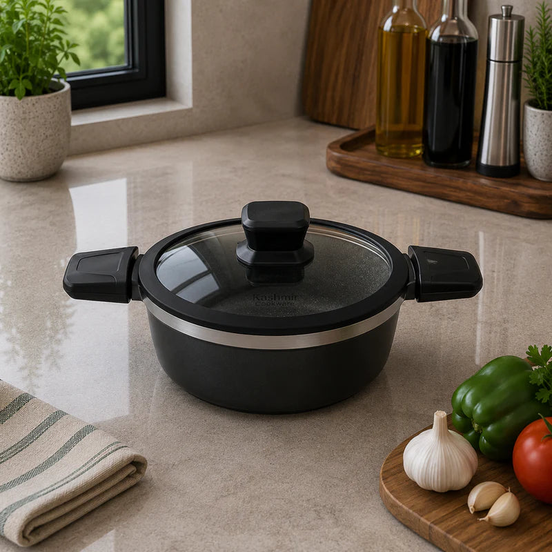 Alpenberg 20cm Casserole Black/Silver with Glass Lid