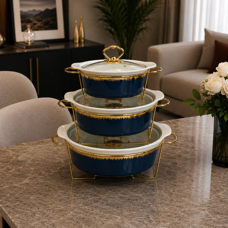 Round Blue Serving Dish Set