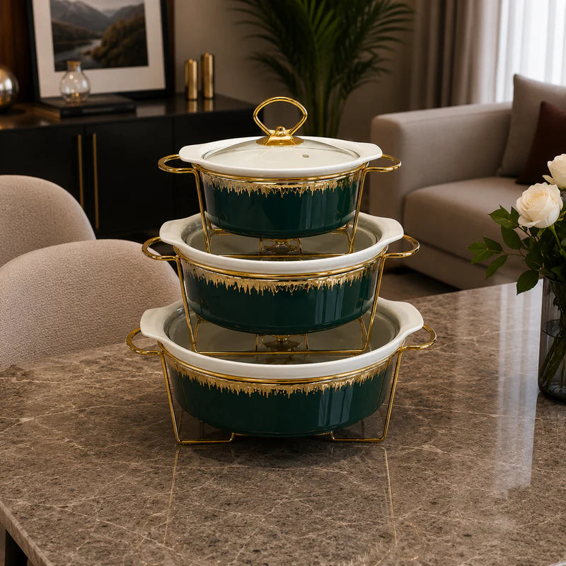 Round Green Serving Dish Set