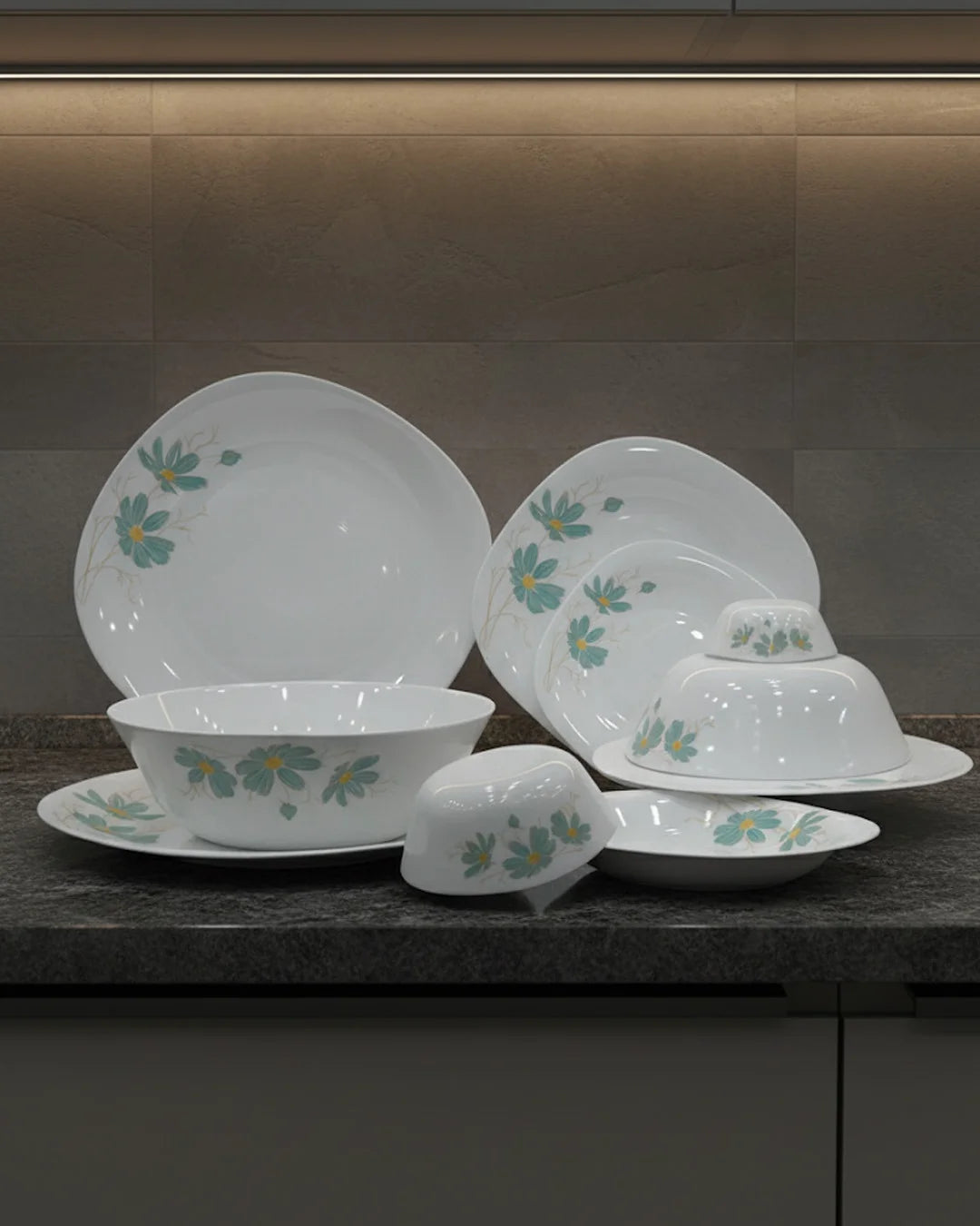26-Piece Opal Dinner Set – Blue Floral Design