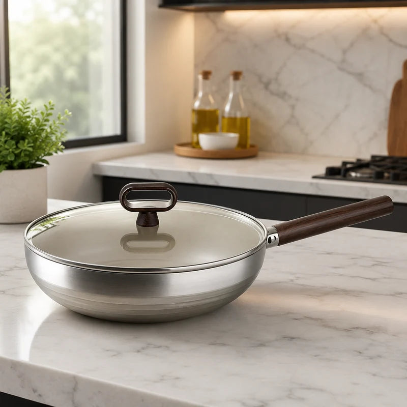 Titanium Coated Karhai 32cm with Glass Lid