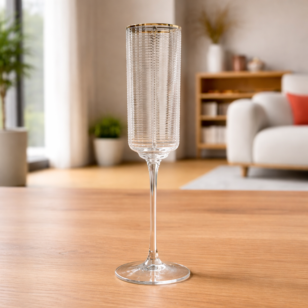 Crystal Gold Rim Champagne Flutes – 6pcs