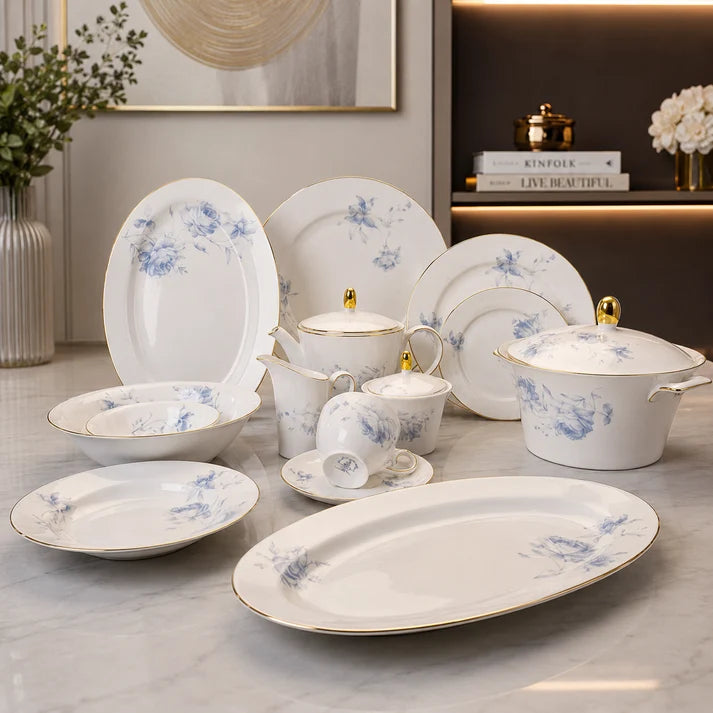 Royal Azure Bloom Dinner Set – 61 Pieces