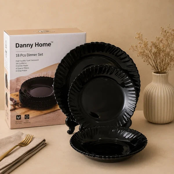 Danny Home 18 Pcs Midnight Black Dinner Set