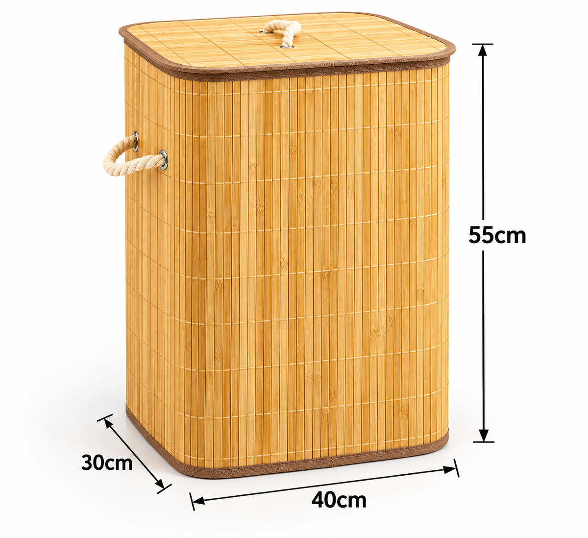 Bamboo Laundry Basket with Lid & Rope Handles – 40 × 30 × 55 cm
