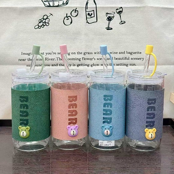Little Bear Glass Sipper Tumbler with Straw & Sleeve