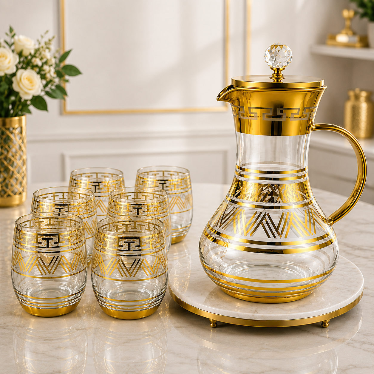 Luxury Gold Glass Water Set – 7 Pieces