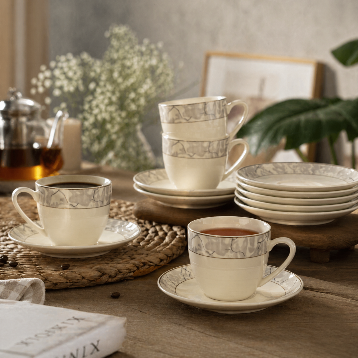 Tea Cup & Saucer Set – 12 Pcs (6 Cups + 6 Saucers)