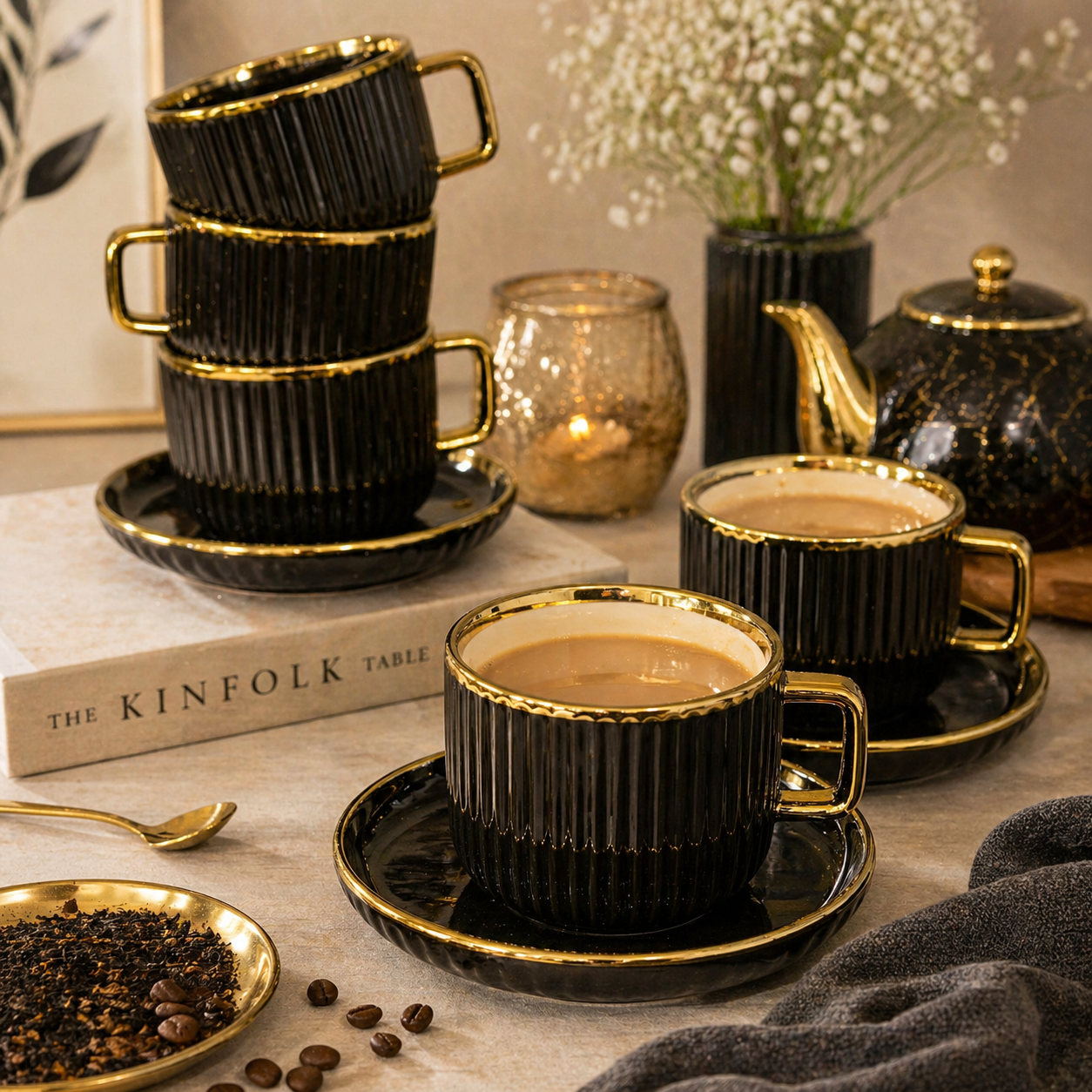 Tea Cup & Saucer Set – 12 Piece Premium Ceramic Set (6 Cups + 6 Saucers)