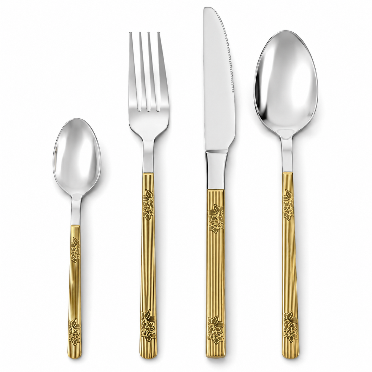 24-Piece Gold Floral Cutlery Set