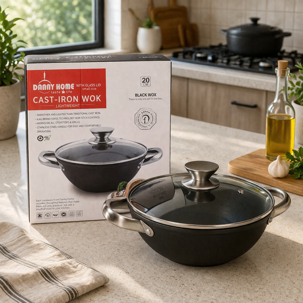 Danny Home Cast-Iron Non-Stick Wok 35.5cm