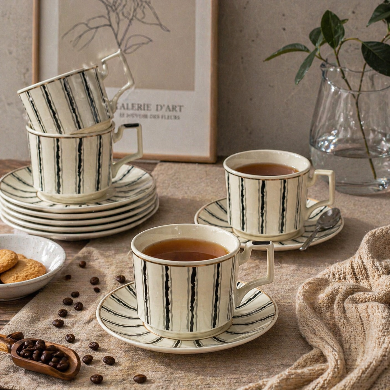 Tea Cup & Saucer Set – 12 Piece Premium Ceramic Set (6 Cups + 6 Saucers)